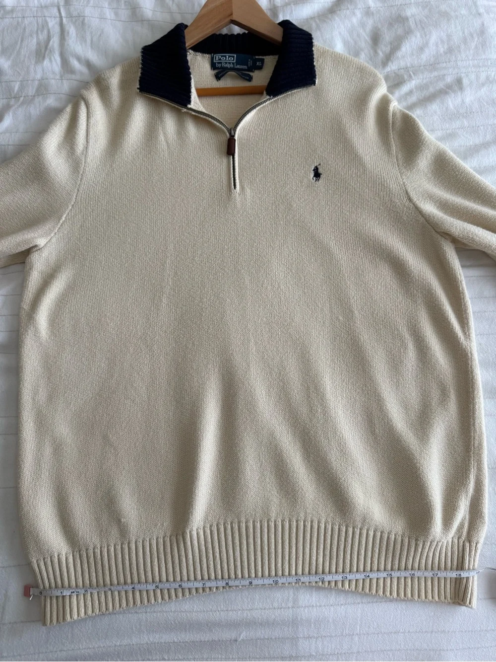 Vintage Y2K Polo Ralph Lauren Quarter Zip Sweater XL Cream Navy Stripe